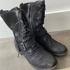 UGG NEW Women's Marela distressed Black Suede Lace Up Mid Calf Boots Size 7